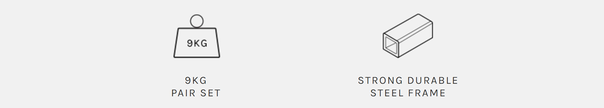 9kg weight icon and steel frame icon